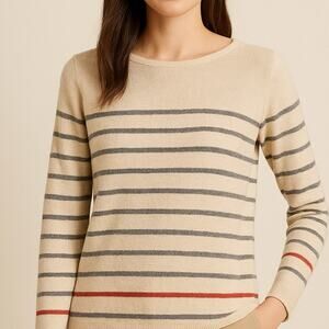 Wanko Silk  Blend Striped Sweater Beige Red Navy Knit Nautical Top‎ S / M